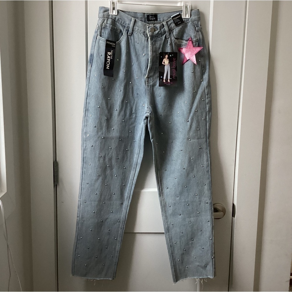 Nwt Simple Society Rhinestone Super High‎ Rise Straight Jeans
